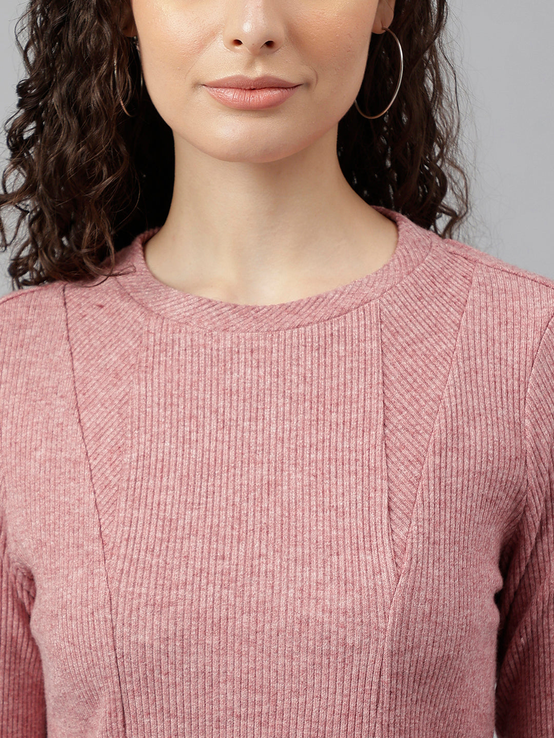 Maroon Full Sleeve Solid Knit Top