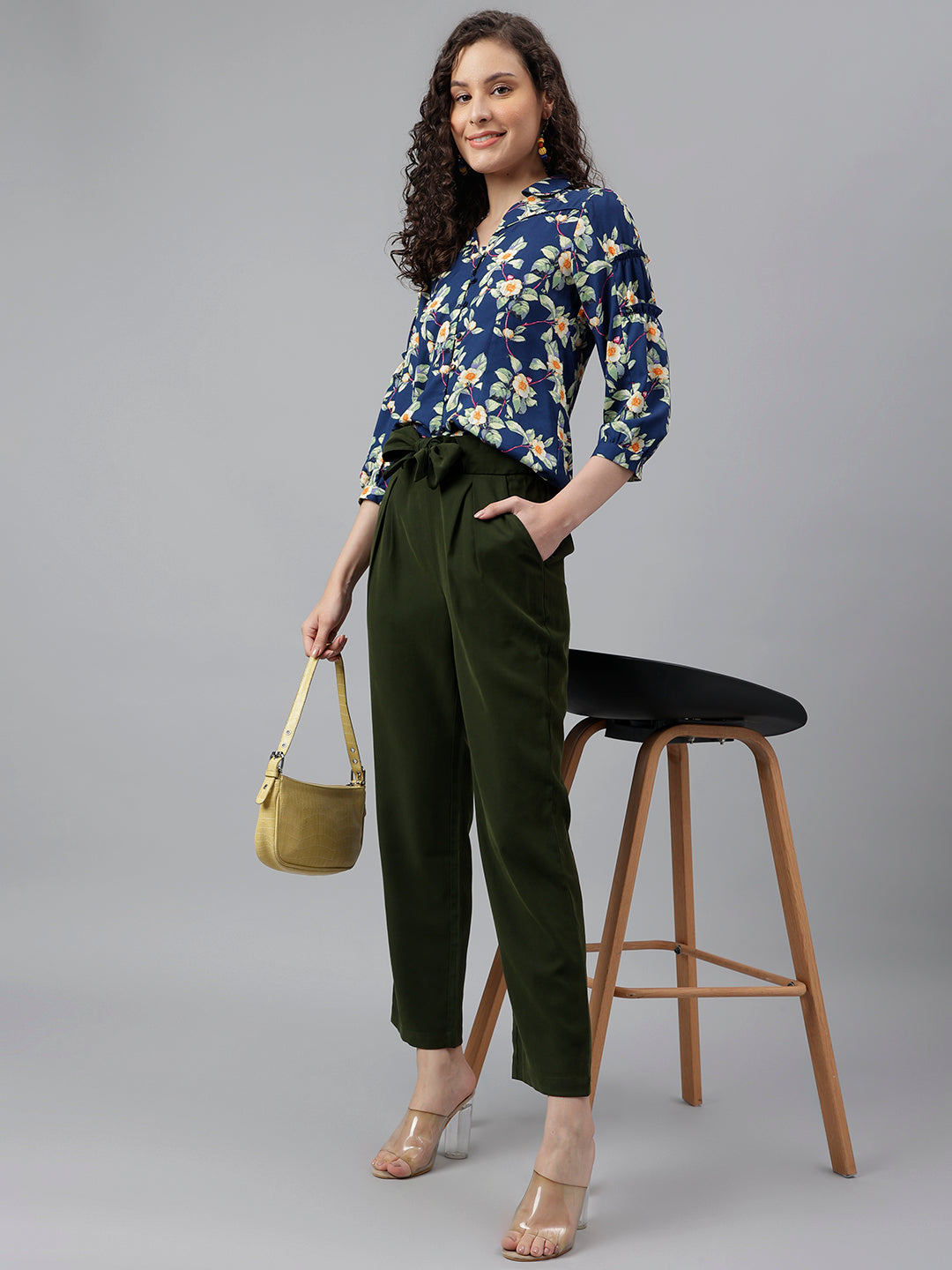 Green Classic Fit Rayon Blend Pant