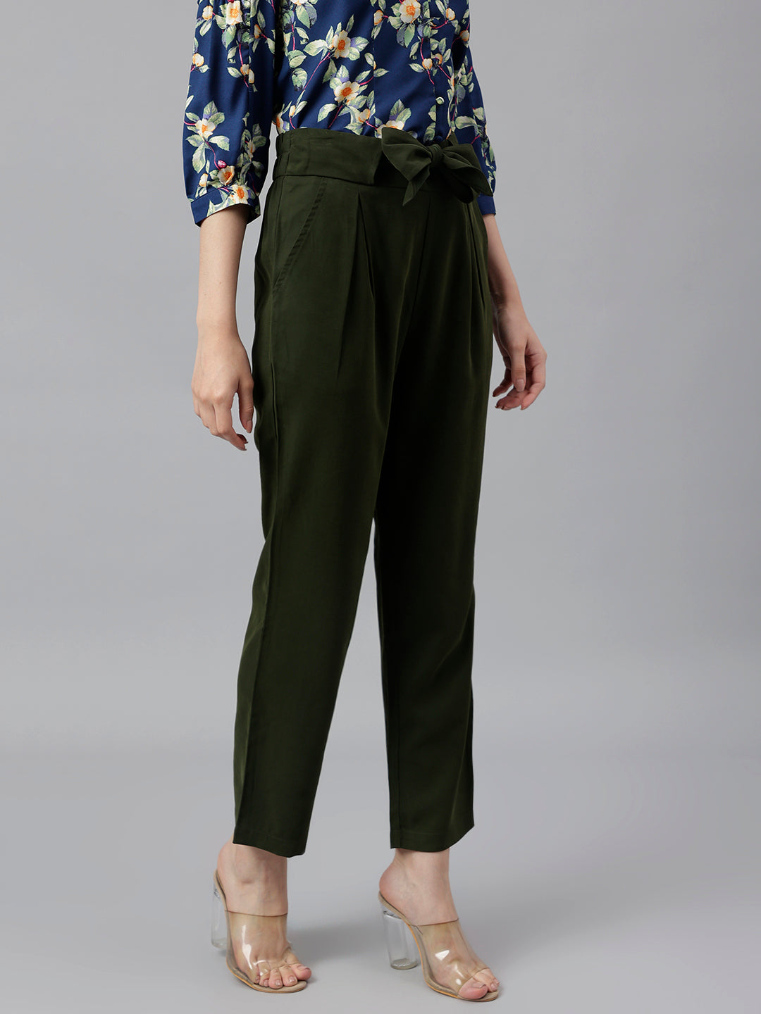 Green Classic Fit Rayon Blend Pant