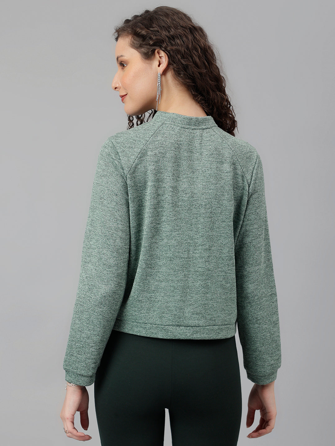 Green Full Sleeve Solid Sweatshirt Knit Top
