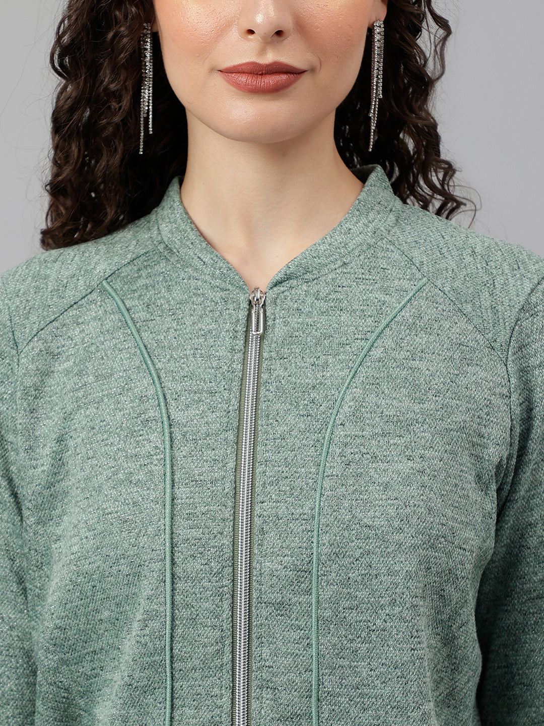 Green Full Sleeve Solid Sweatshirt Knit Top