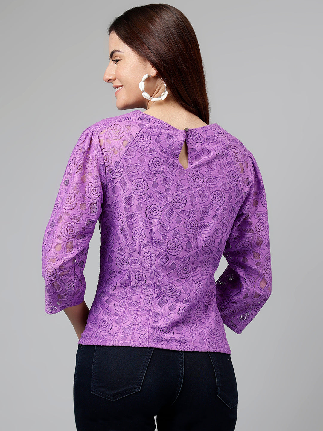 Lavender Solid Nylon Stretch Knit-Top