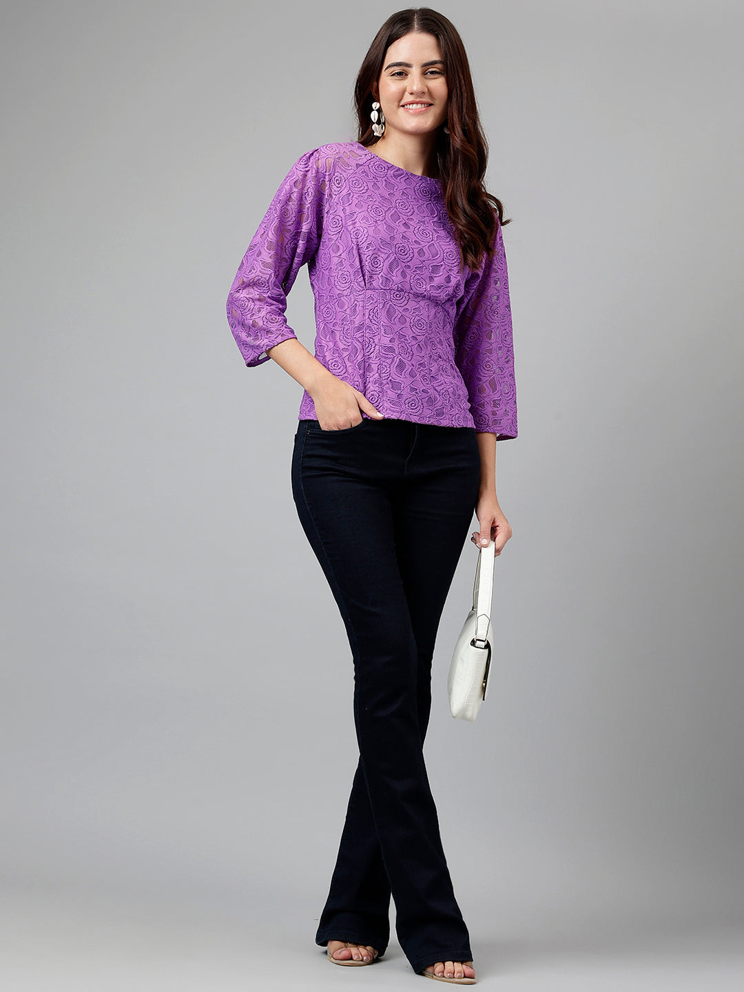 Lavender Solid Nylon Stretch Knit-Top