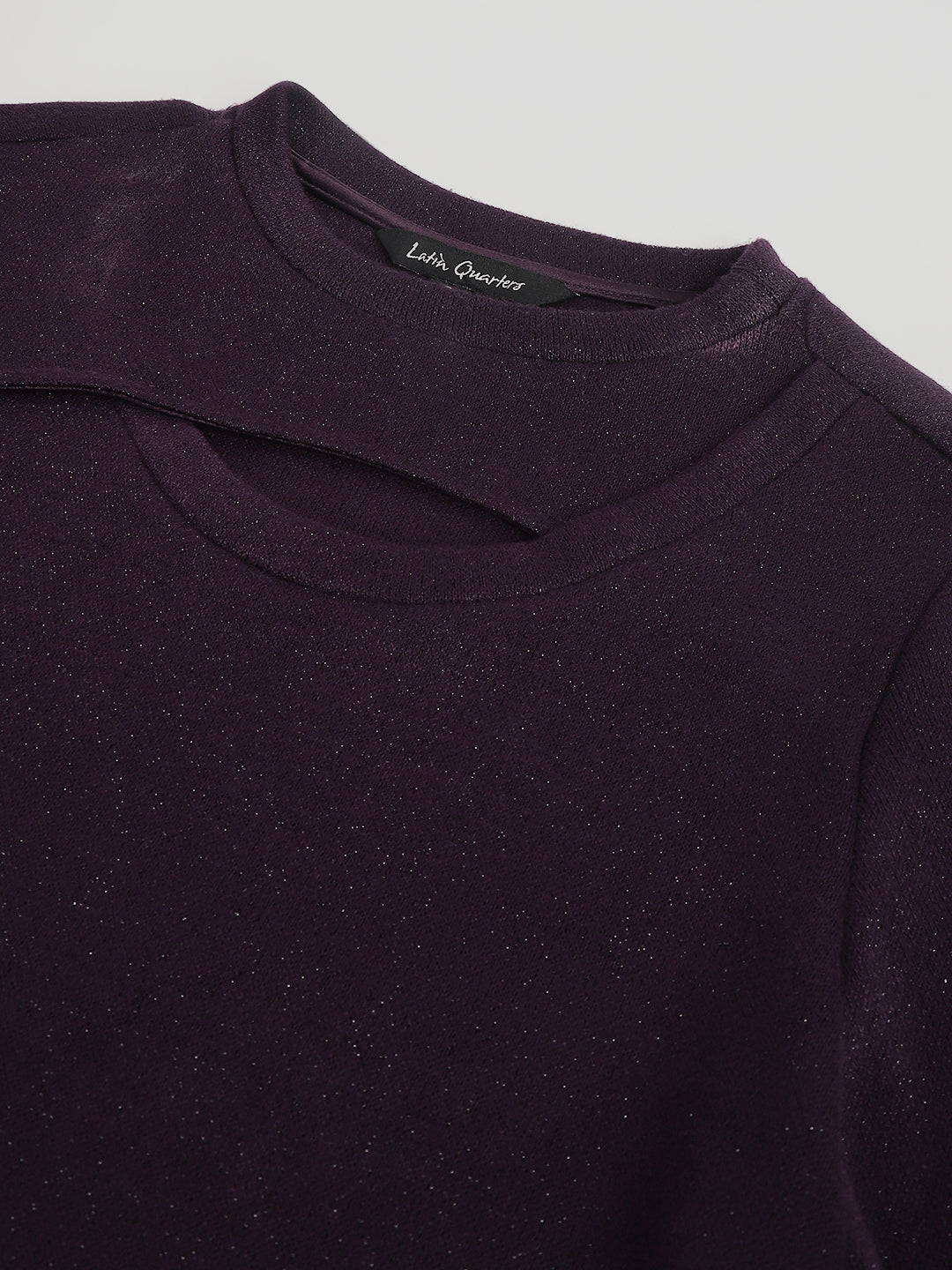 Plum Round Neck Long Sleeves Solid Top For Casual Wear