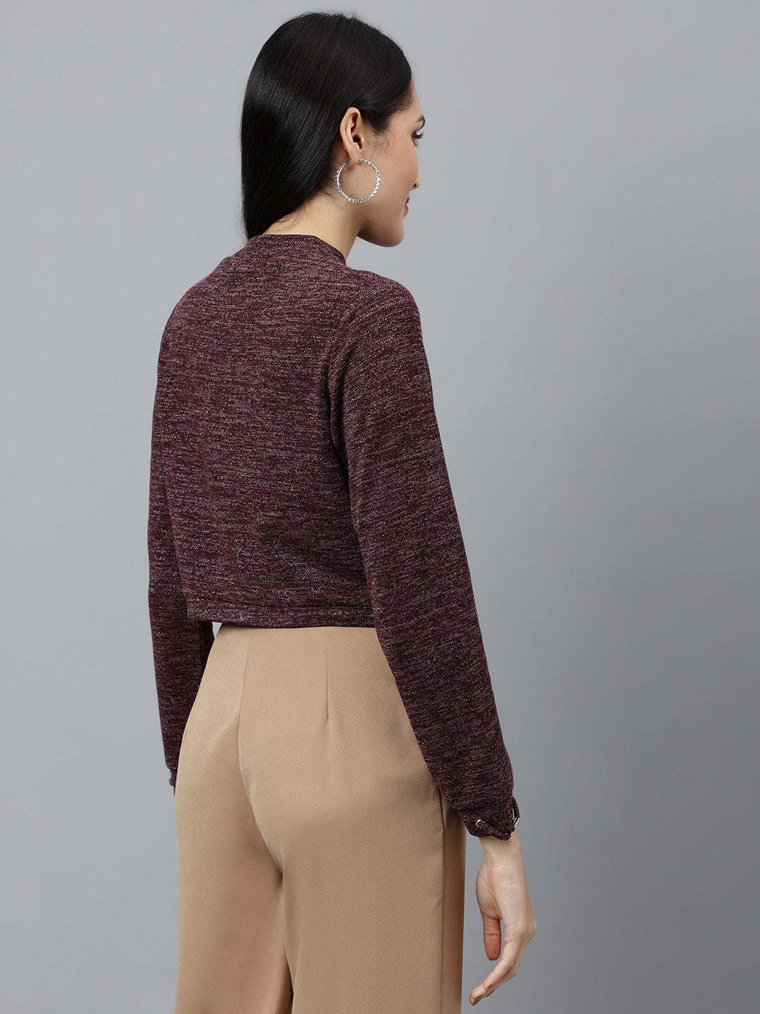 Red Solid Full Sleeve Casual Knit Top