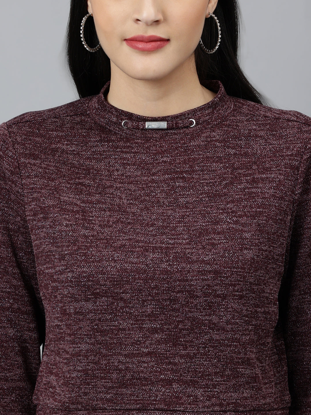 Red Solid Full Sleeve Casual Knit Top