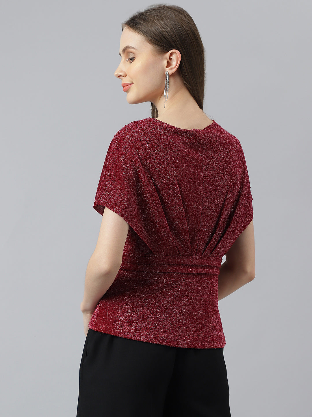 Red Short Sleeves Knit Top