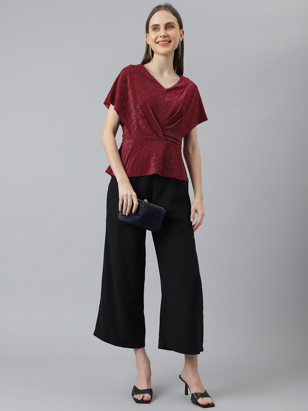 Red Short Sleeves Knit Top
