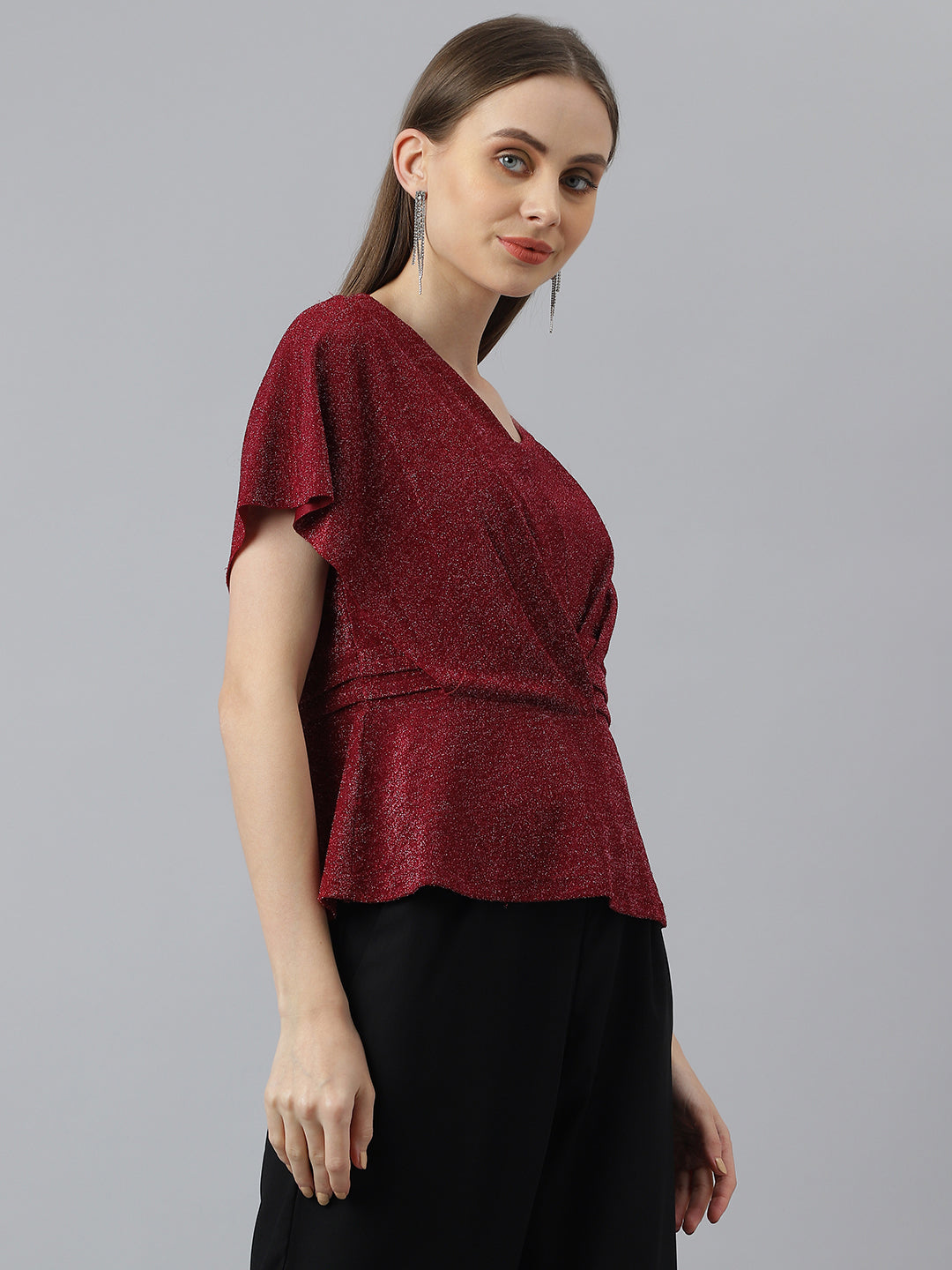 Red Short Sleeves Knit Top