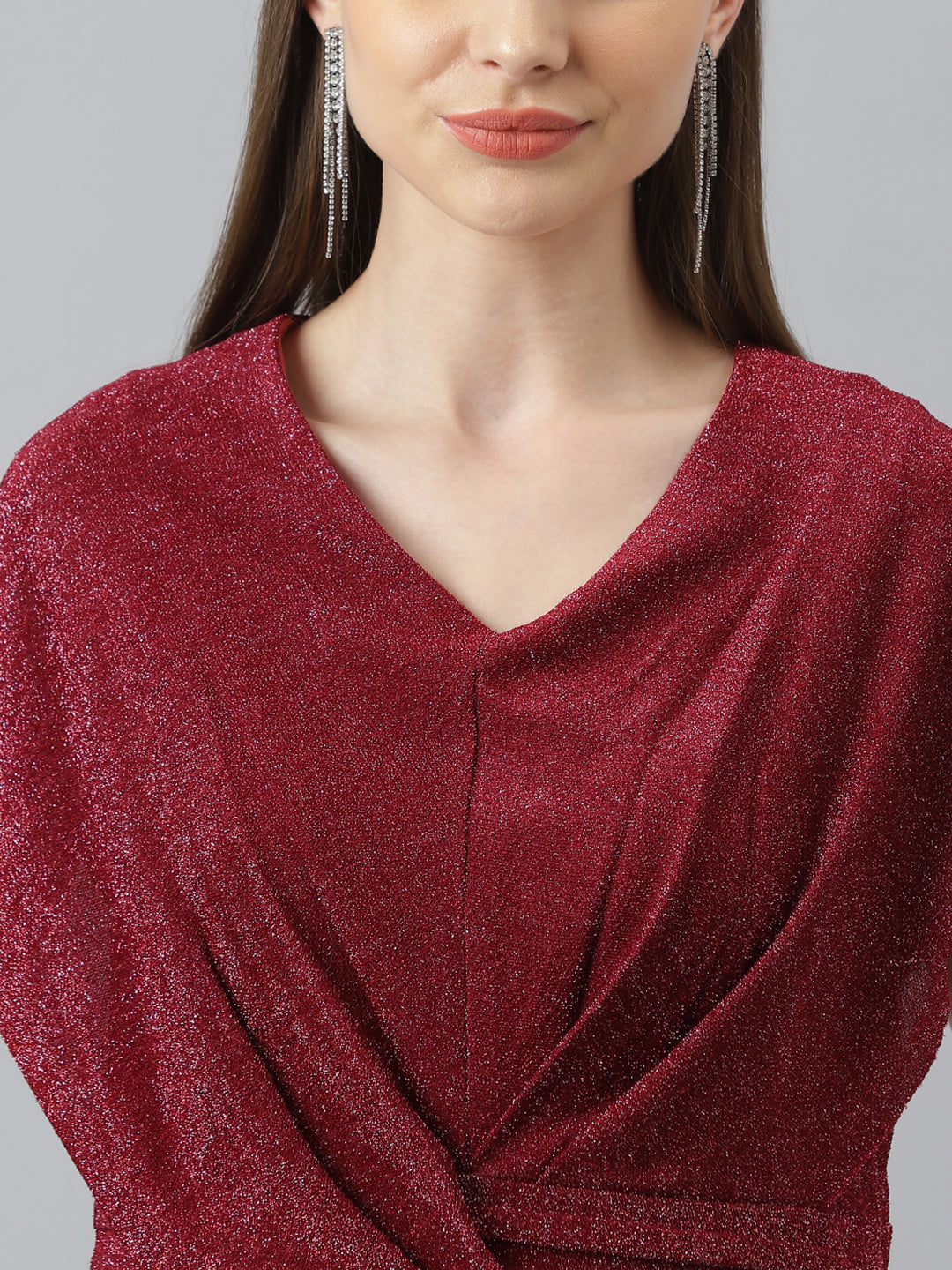 Red Short Sleeves Knit Top