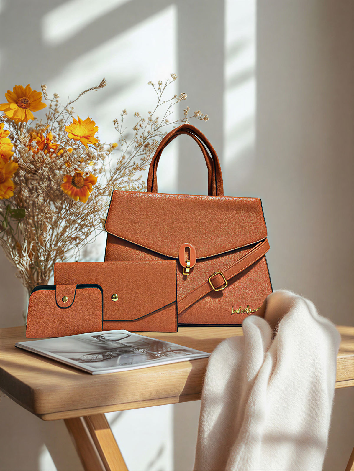 Latin Quarters Women Brown Solid Two Handles Satchel Bag