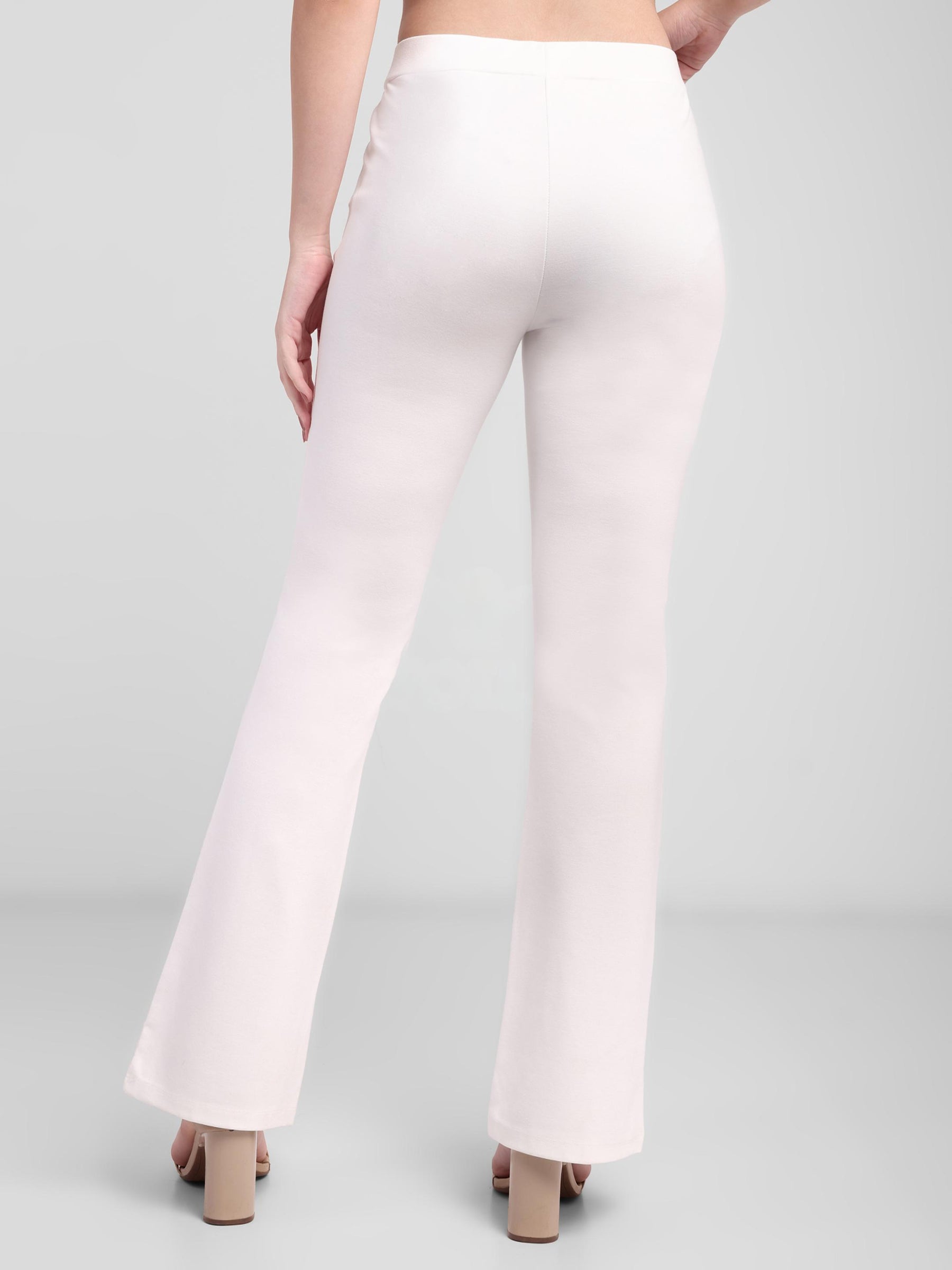 Latin Quarters Women White Solid High Rise Casual Flared Trouser