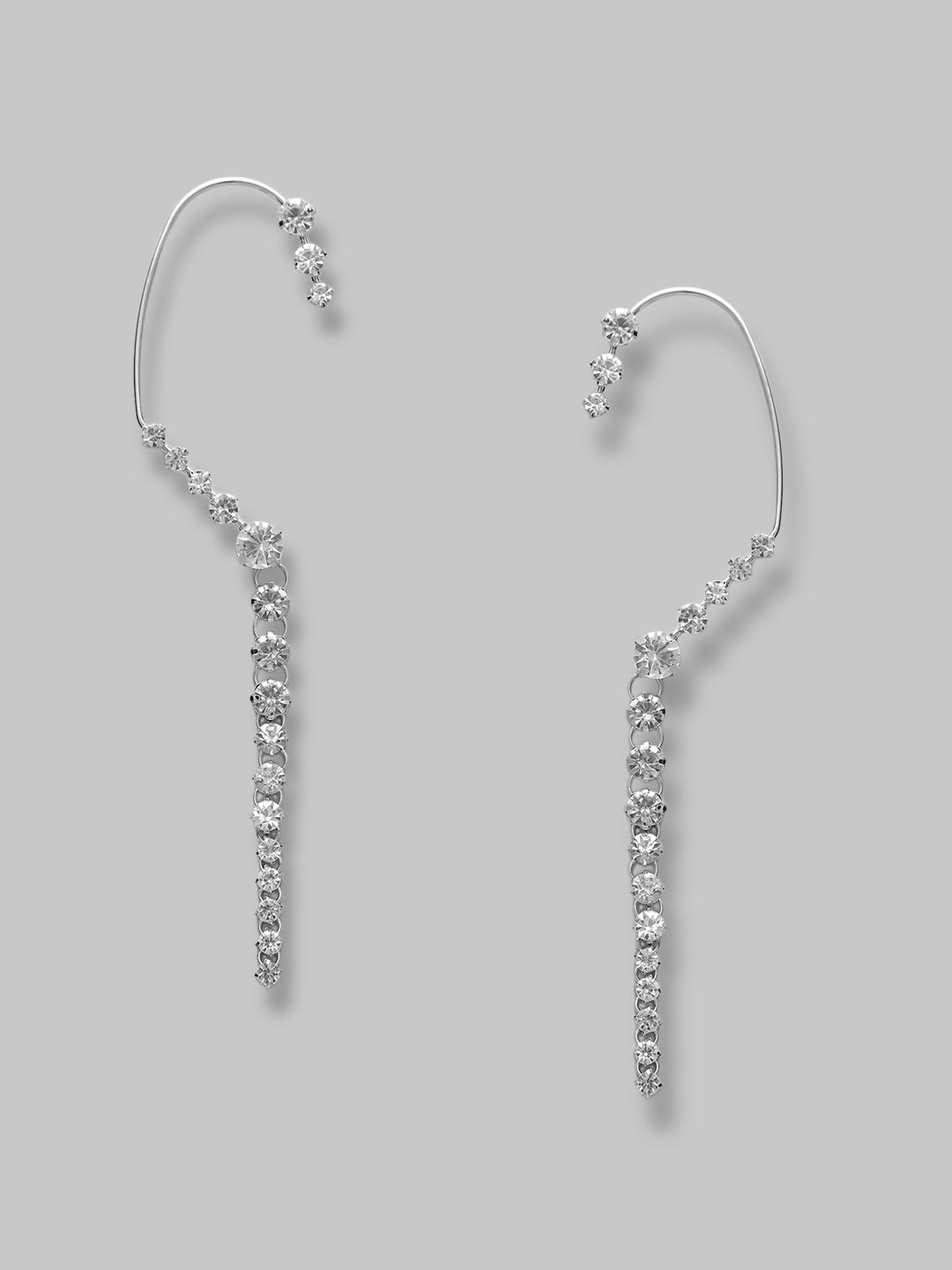Fancy Latest Stone Silver Strings Ear Cuffs Earrings For Girls and Women