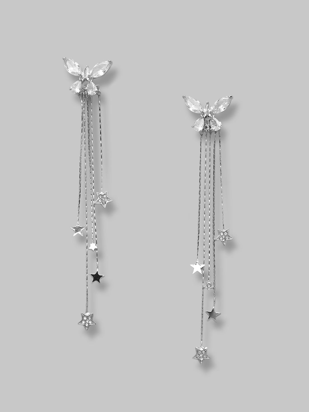 Fancy Latest Crystal Silver Butterfly Long Chain Drop Dangle Hook Earrings For Girls And Women