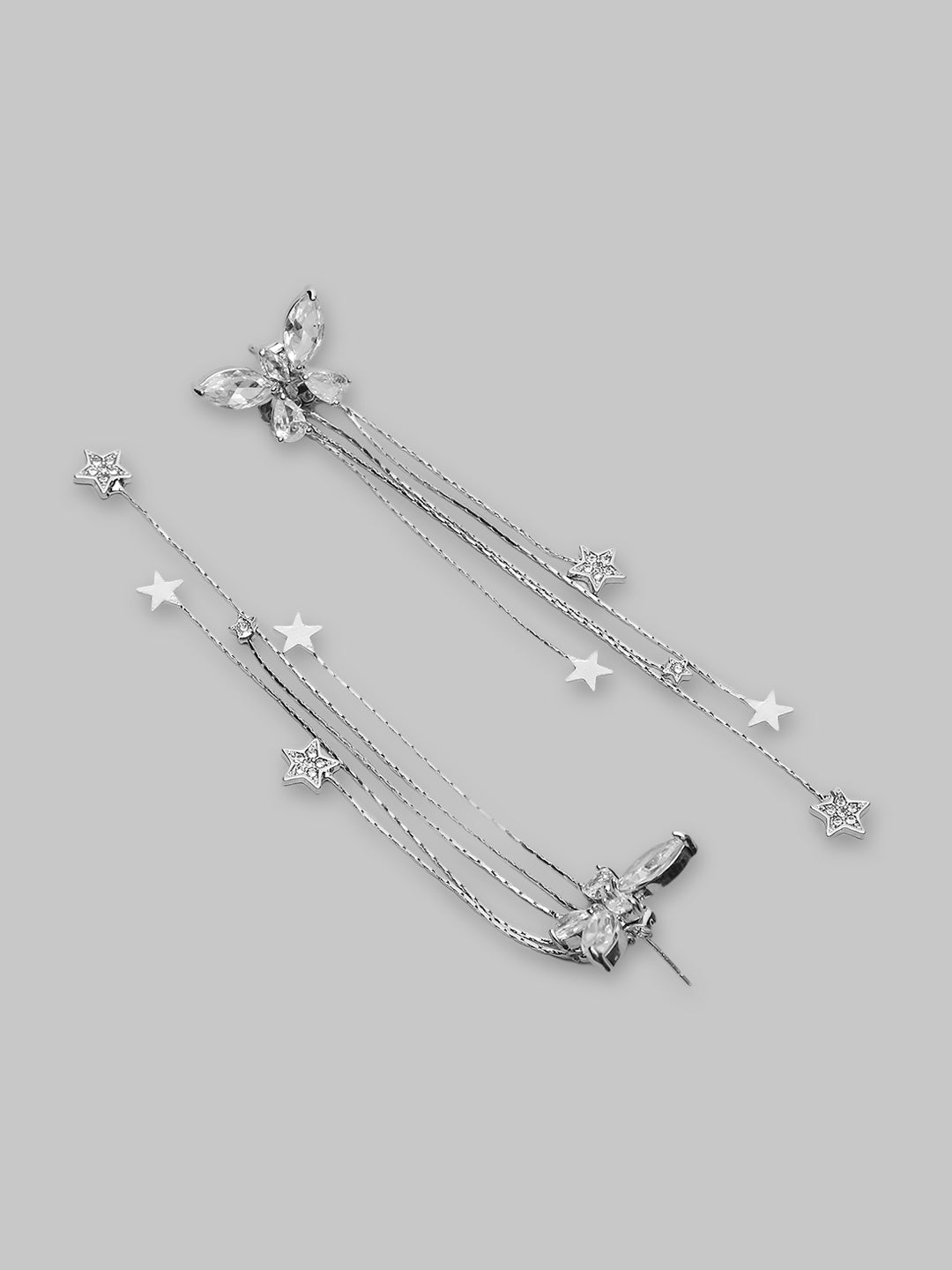 Fancy Latest Crystal Silver Butterfly Long Chain Drop Dangle Hook Earrings For Girls And Women