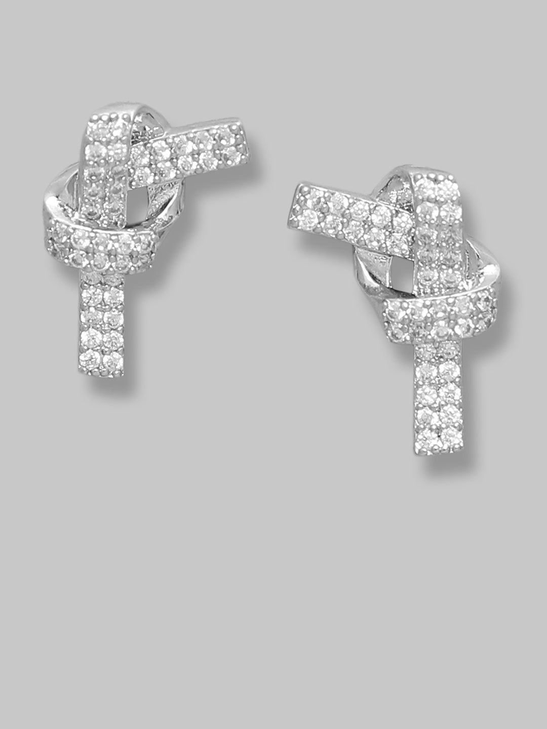 Silver Stone Metal Bind Rope Knot Earrings For Women And Girls