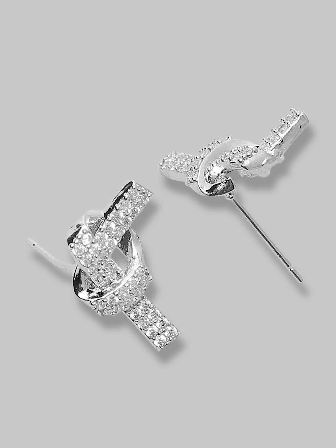 Silver Stone Metal Bind Rope Knot Earrings For Women And Girls