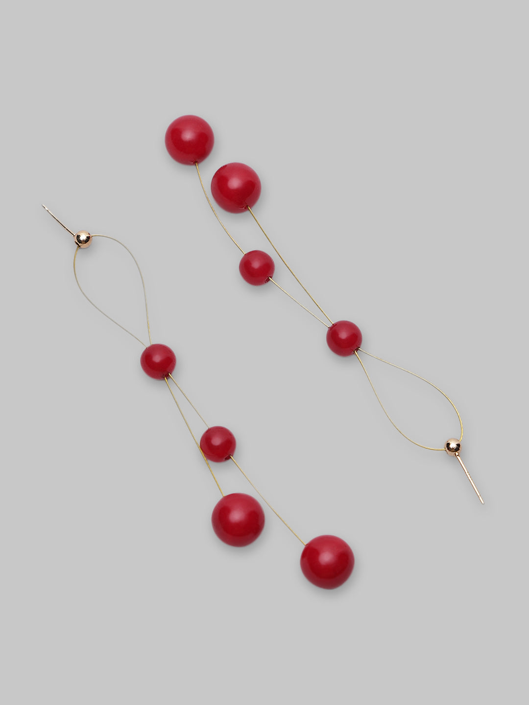 Red Ball Long Hook Style Drop Dangle Earring For Women And Girls