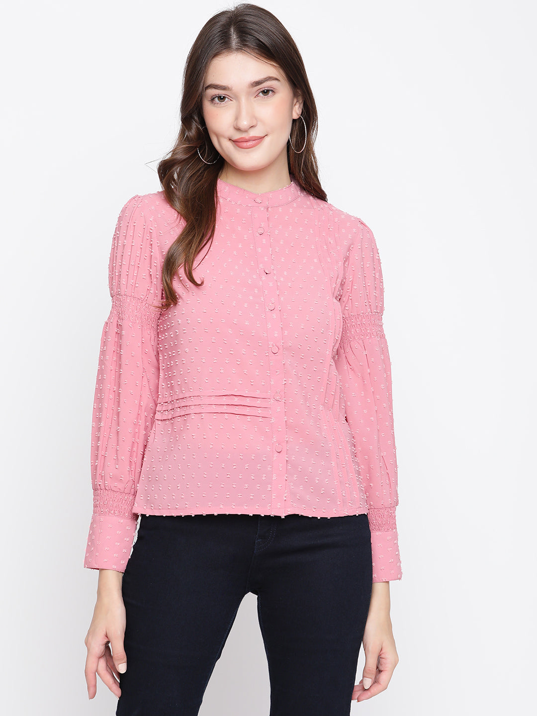 Pink Full Sleeve Solid Blouse