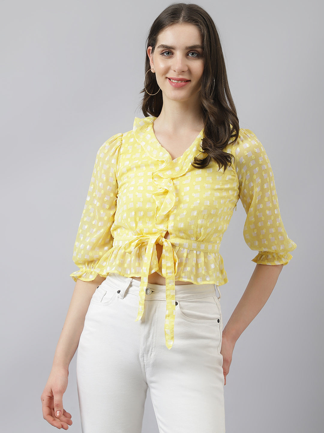 Yellow Ruffle Top With Front Knot