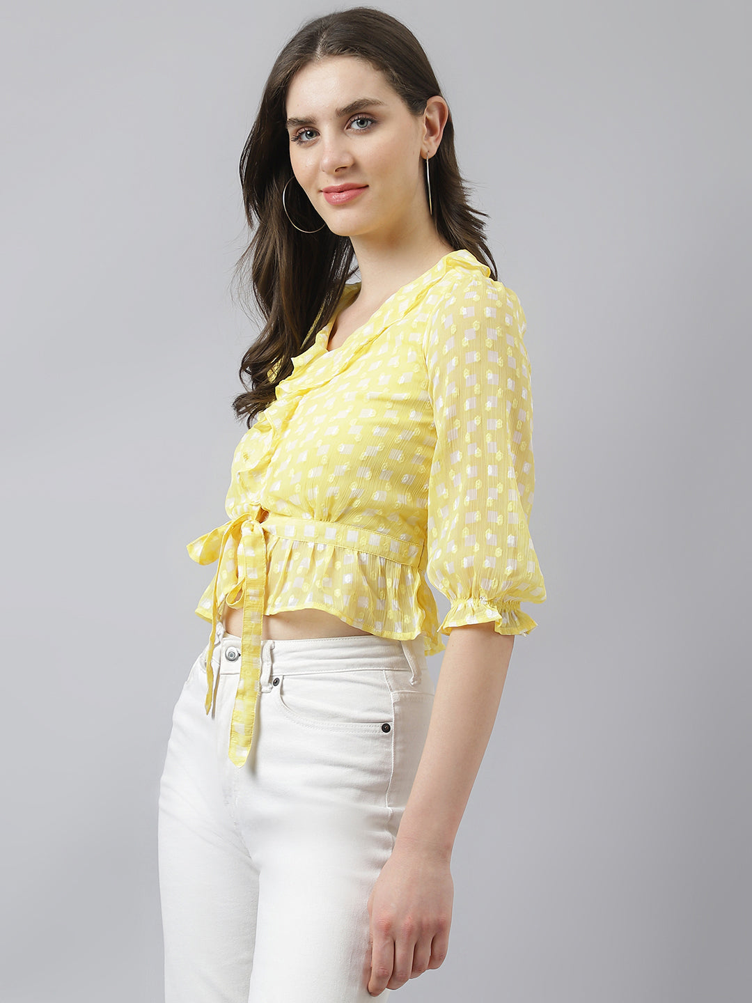 Yellow Ruffle Top With Front Knot