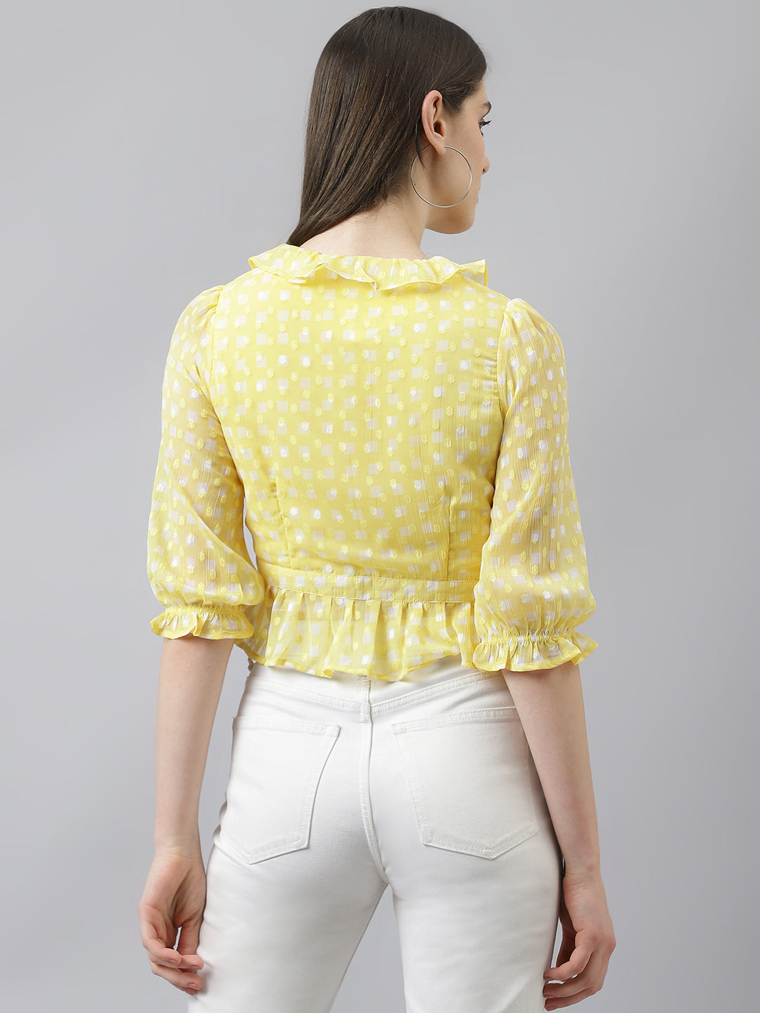 Yellow Ruffle Top With Front Knot