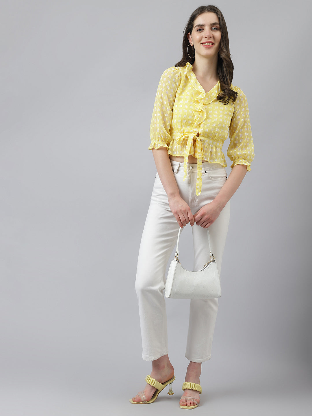 Yellow Ruffle Top With Front Knot