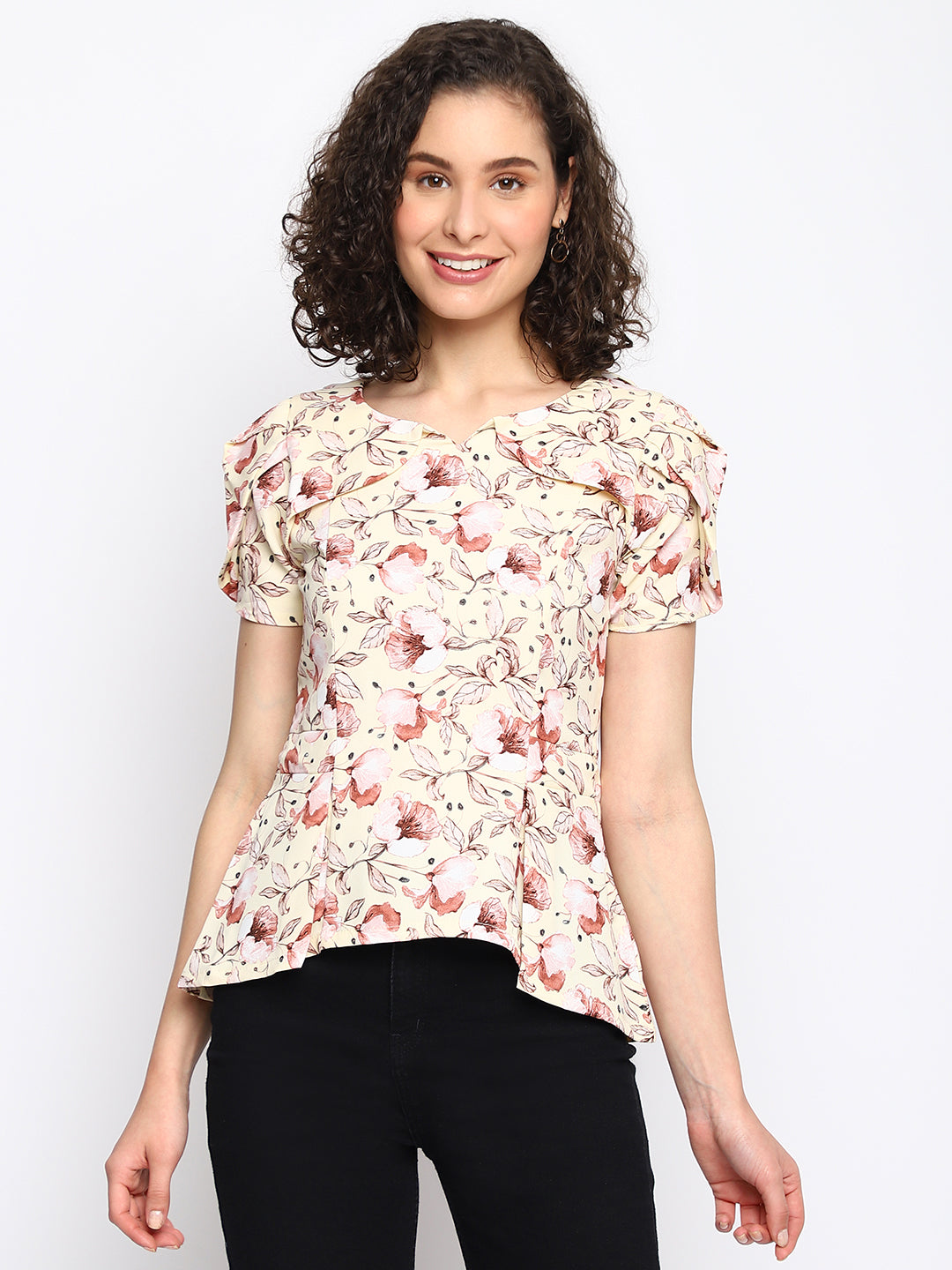 Yellow Half Sleeves Printed Blouse