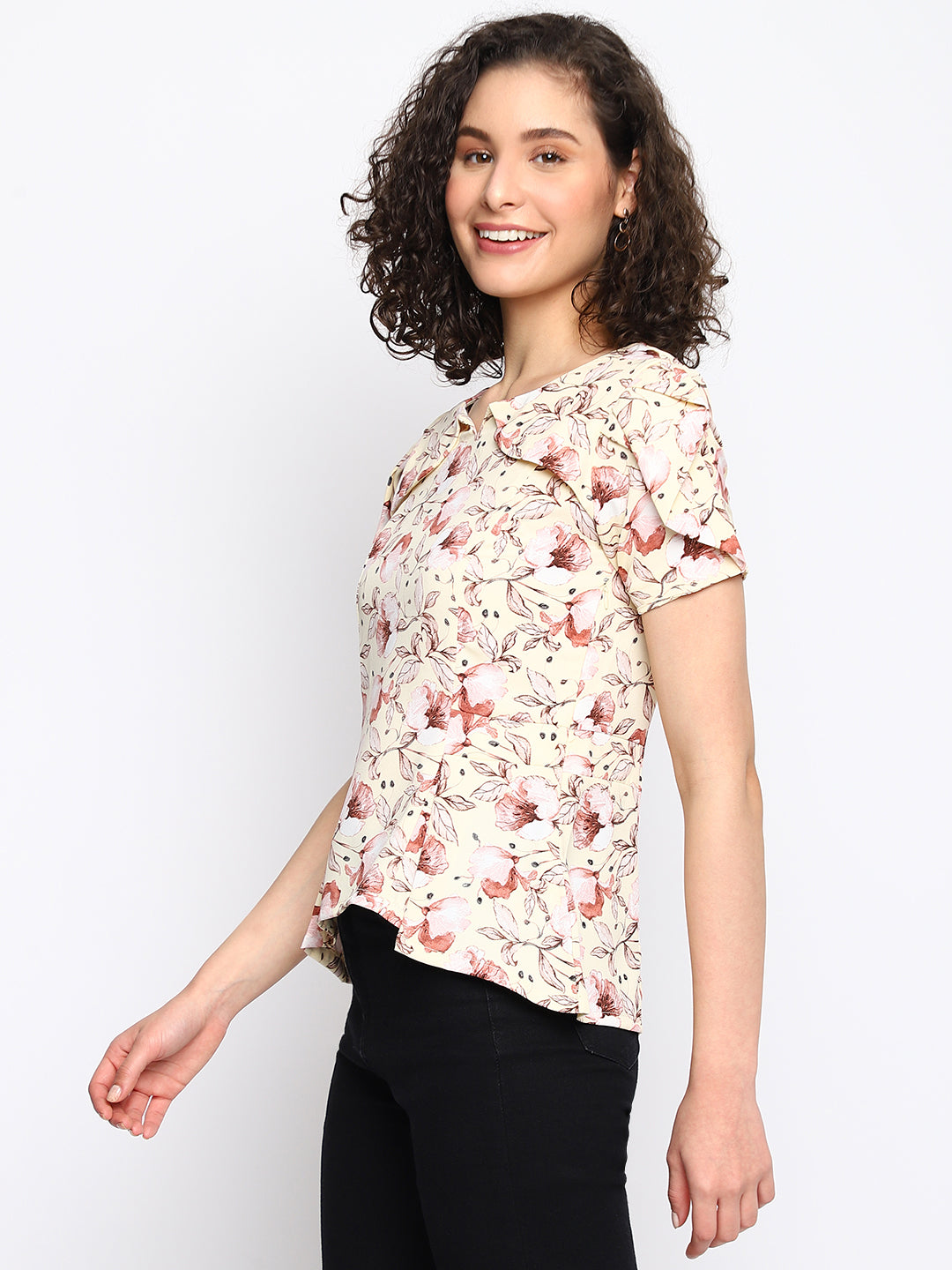 Yellow Half Sleeves Printed Blouse