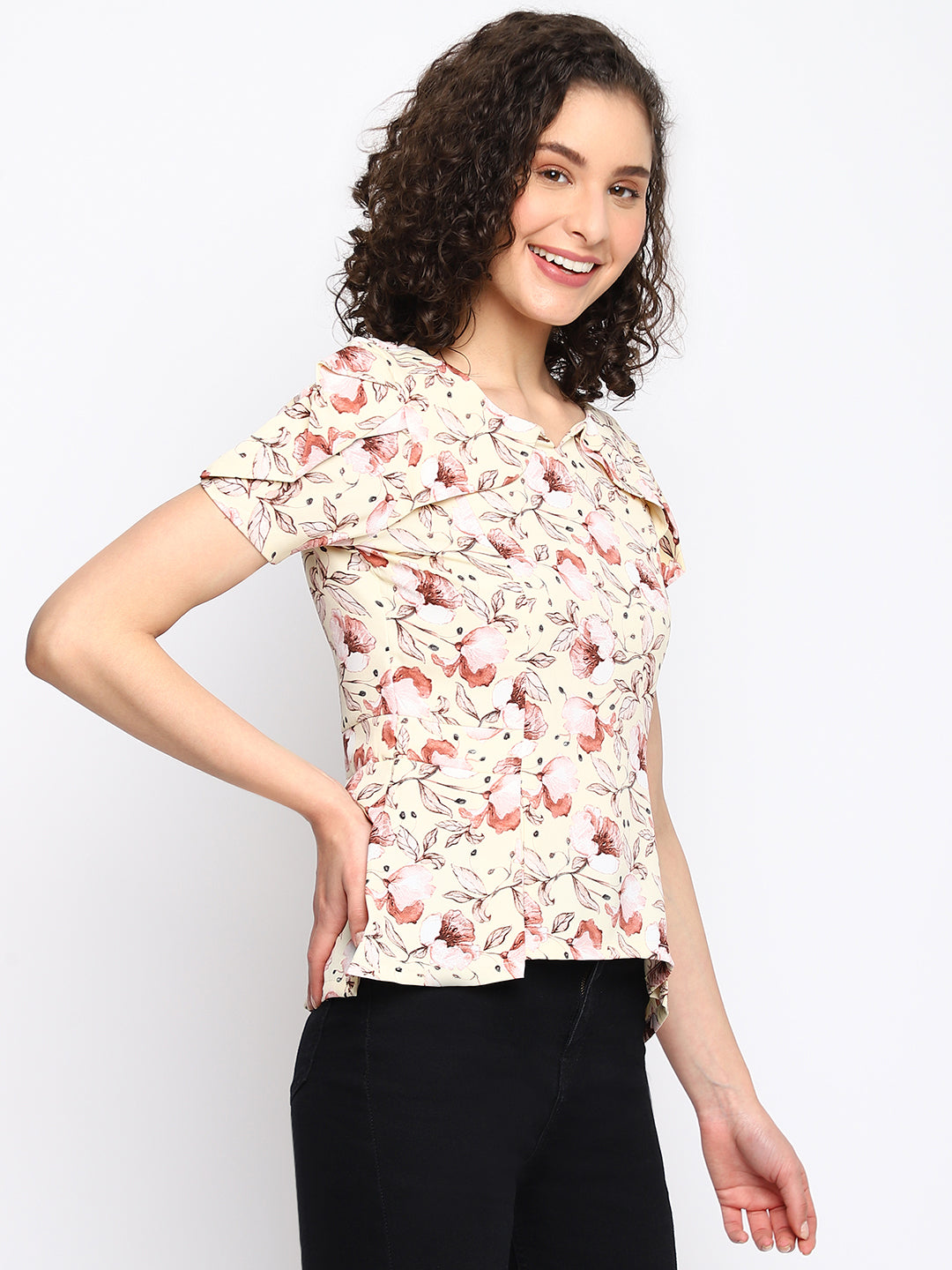 Yellow Half Sleeves Printed Blouse