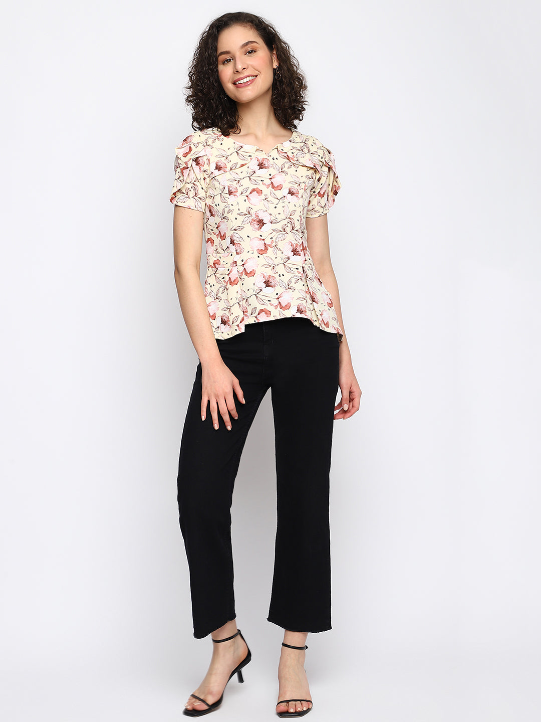 Yellow Half Sleeves Printed Blouse