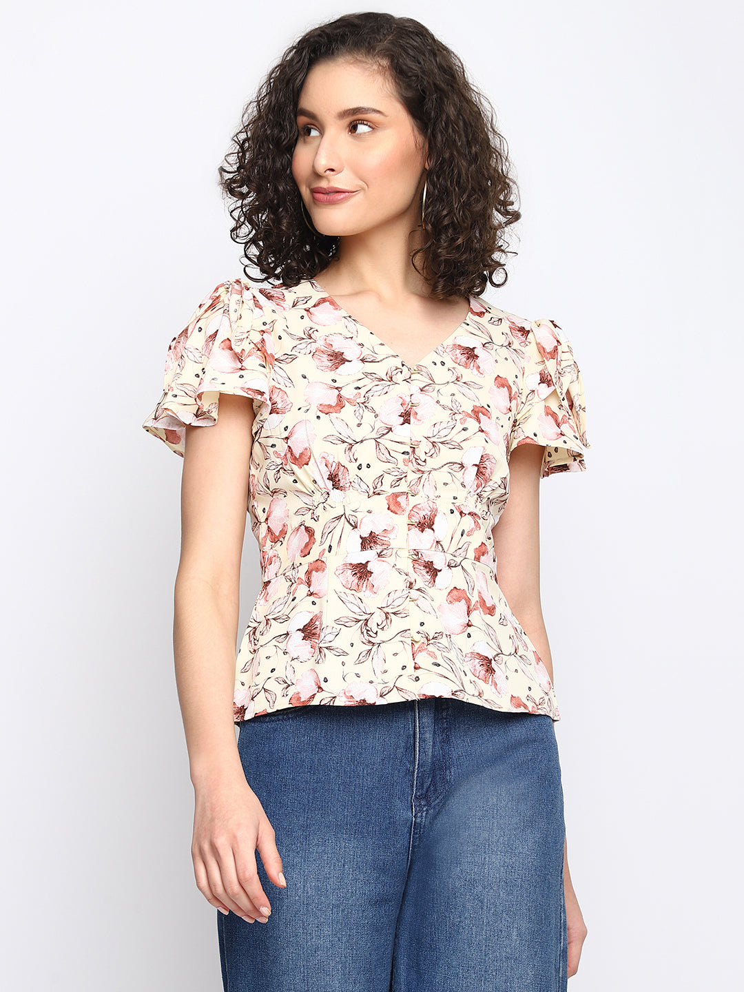 Yellow Half Sleeve Printed Blouse