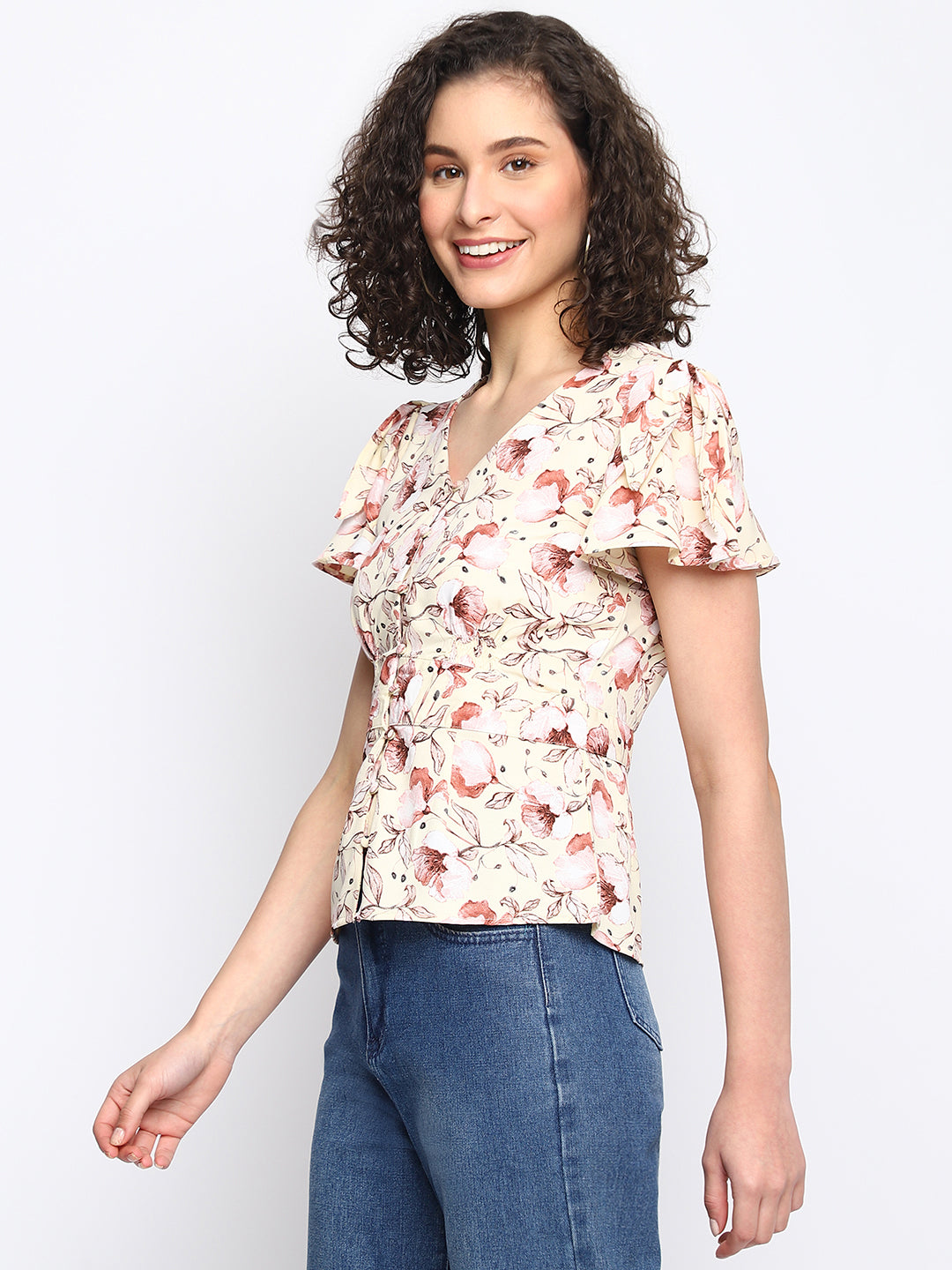 Yellow Half Sleeve Printed Blouse