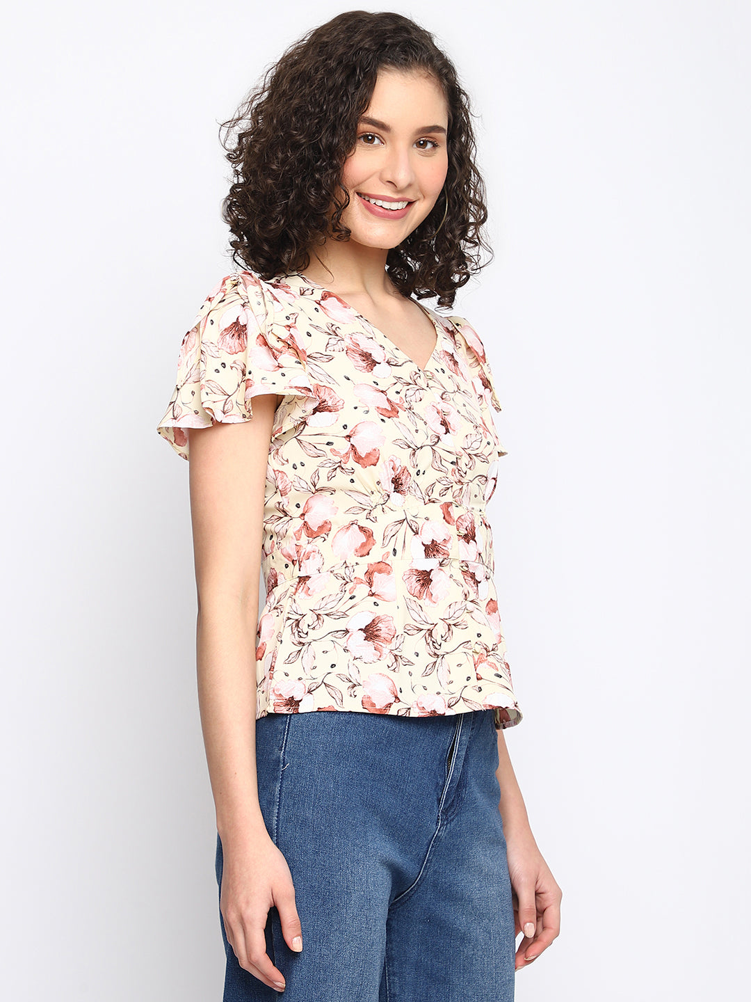 Yellow Half Sleeve Printed Blouse