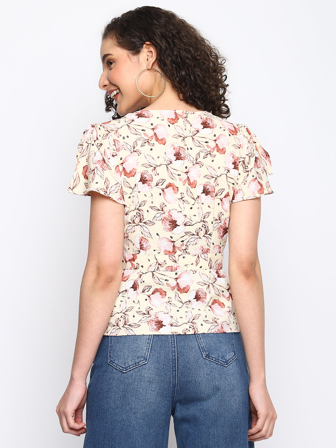 Yellow Half Sleeve Printed Blouse