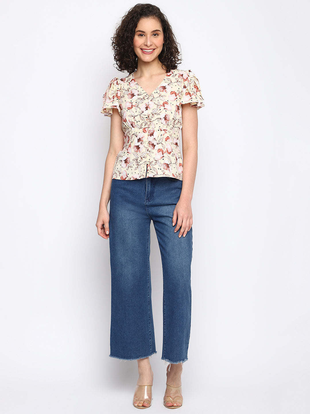 Yellow Half Sleeve Printed Blouse