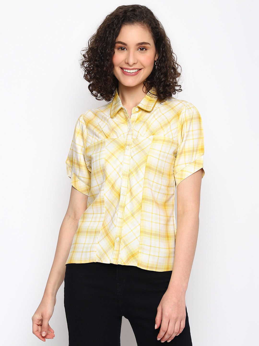 Yellow Half Sleeve Colorblocked Blouse