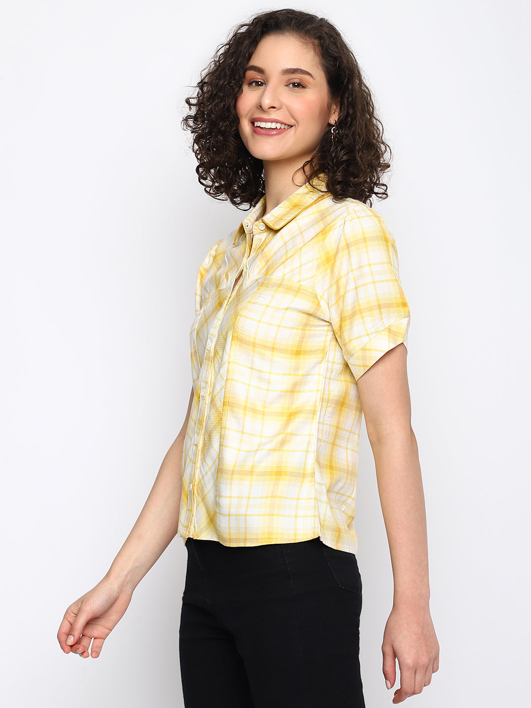 Yellow Half Sleeve Colorblocked Blouse