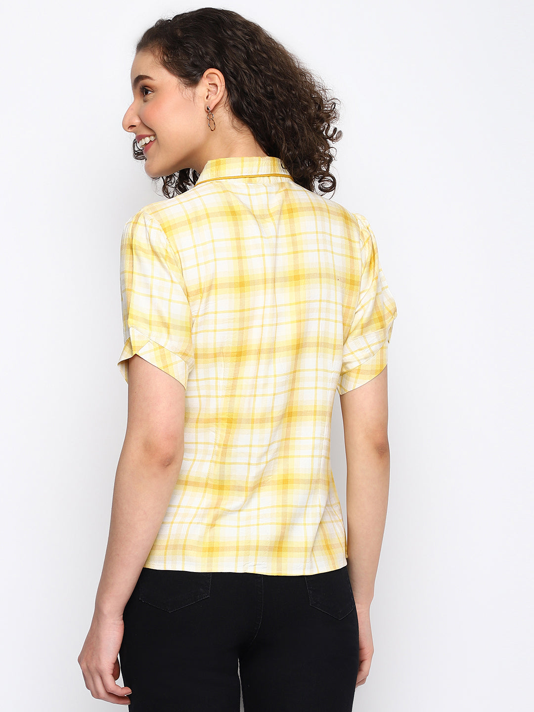 Yellow Half Sleeve Colorblocked Blouse