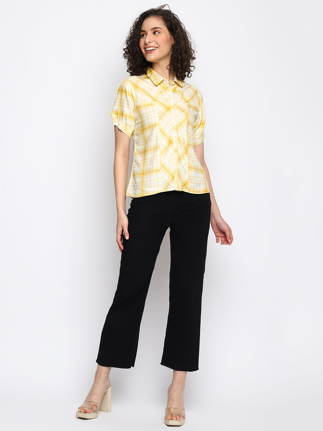 Yellow Half Sleeve Colorblocked Blouse