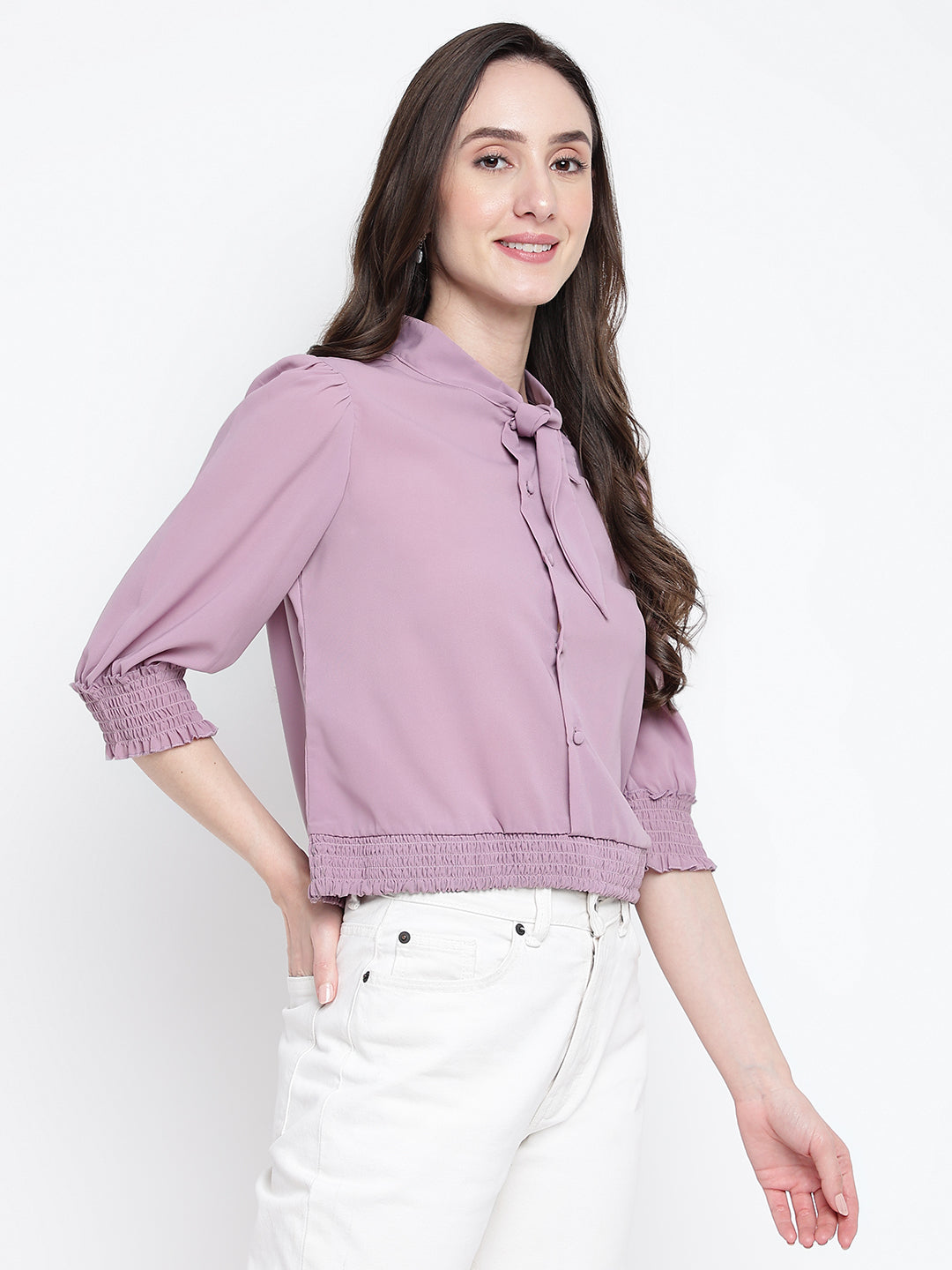 Lilac 3/4 Sleeve Solid Blouse Blouse