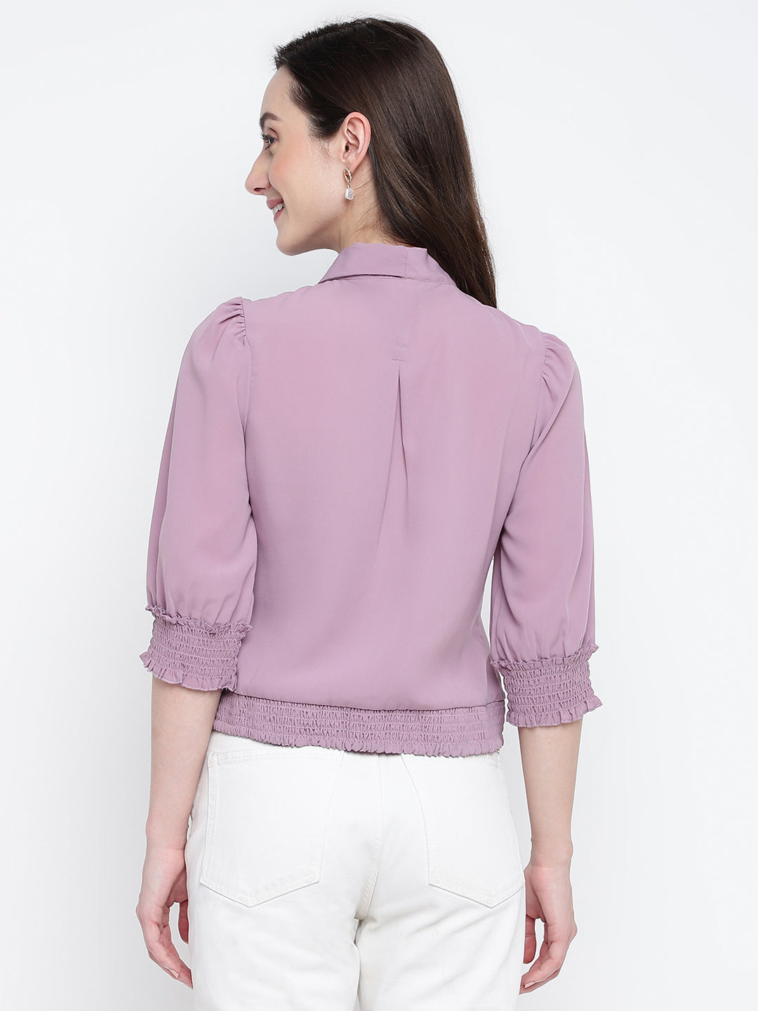 Lilac 3/4 Sleeve Solid Blouse Blouse