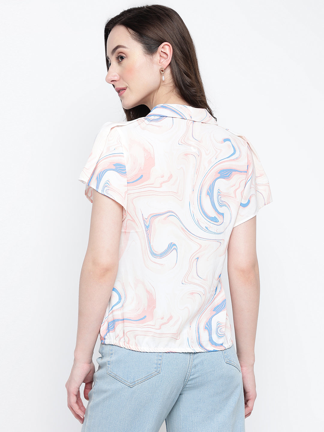 Peach Cap Sleeve Printed Blouse Blouse