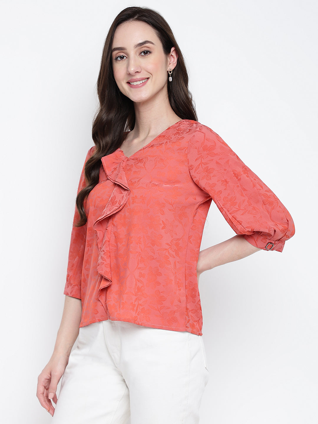 Red 3/4 Sleeve Solid Blouse Blouse
