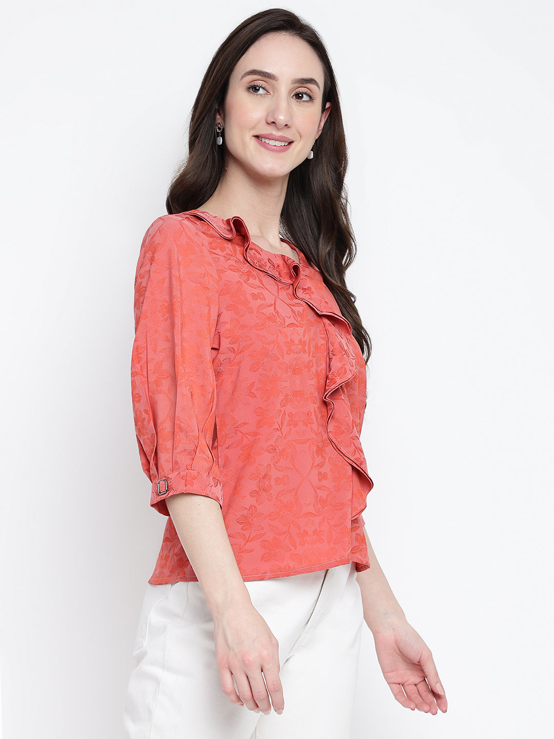 Red 3/4 Sleeve Solid Blouse Blouse