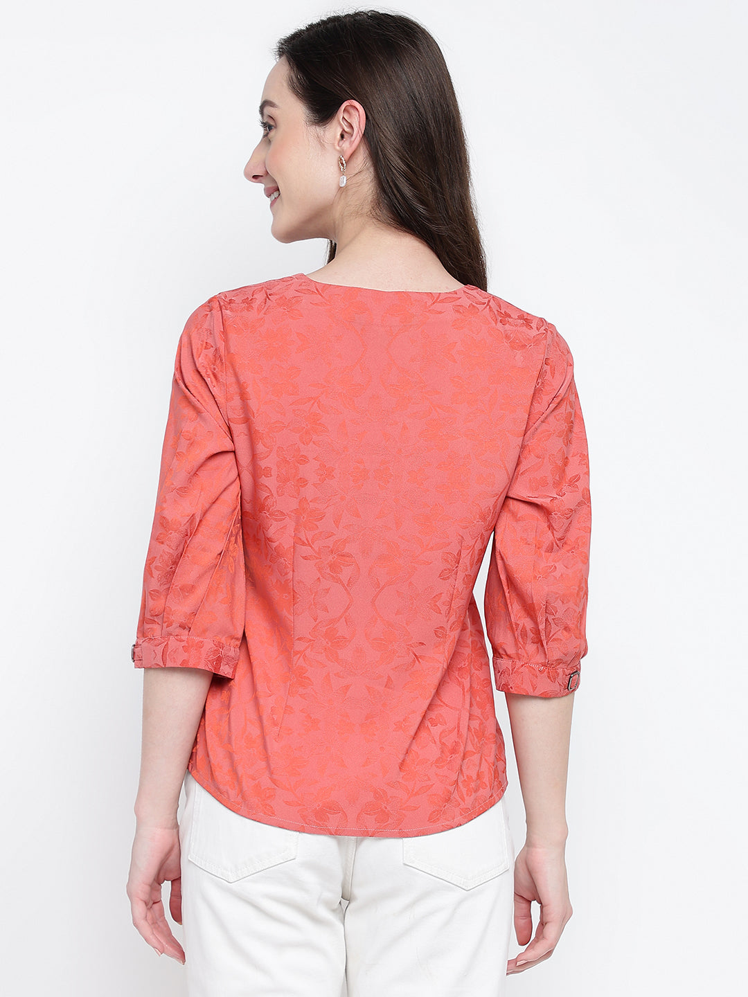 Red 3/4 Sleeve Solid Blouse Blouse