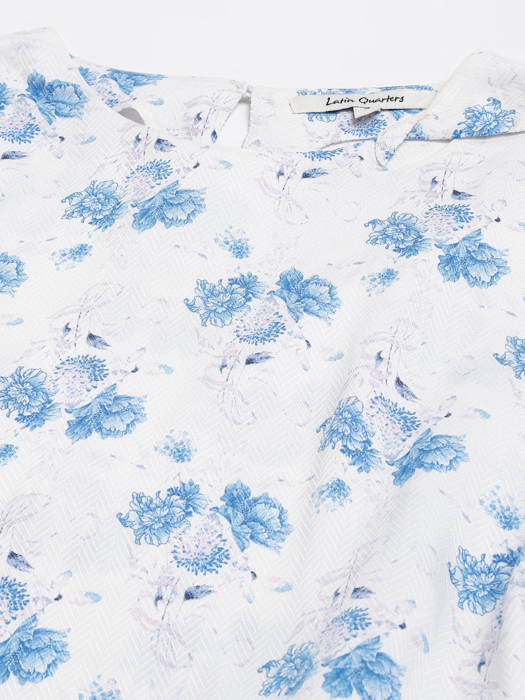 White Floral Print Top With Short Sleeves