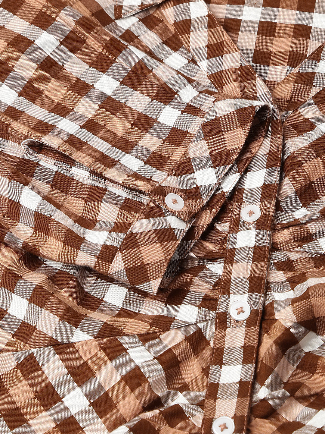 Brown Check Top With Collar Neck