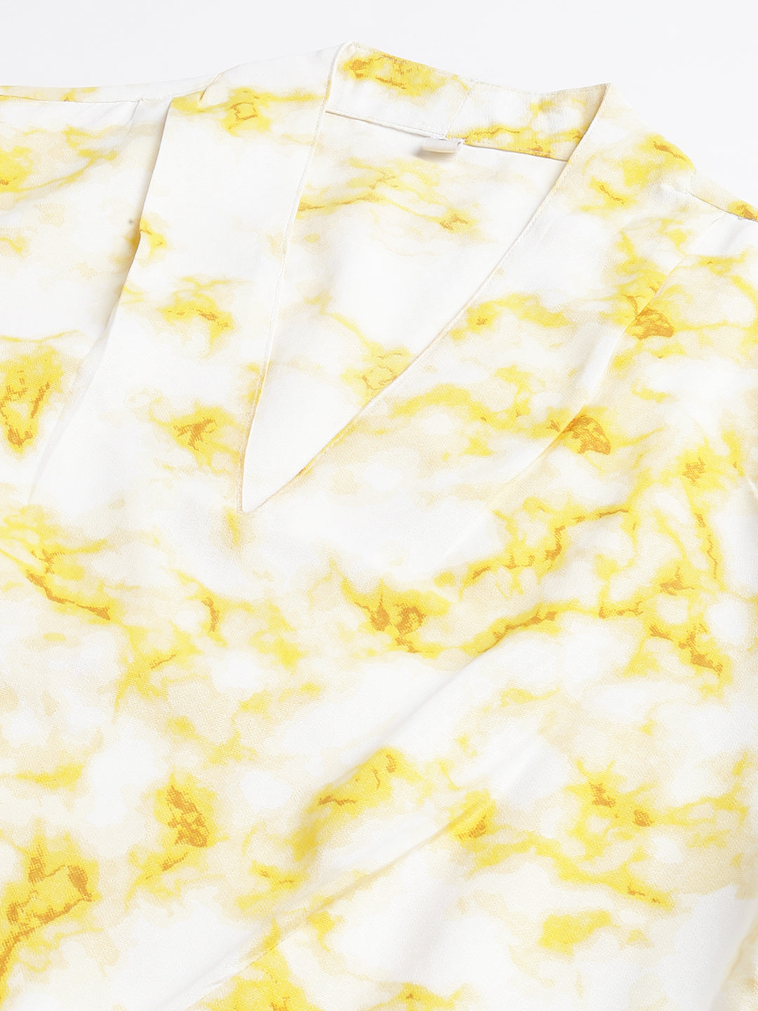 Yellow V Neck With Puffed Sleeve Wrap Top