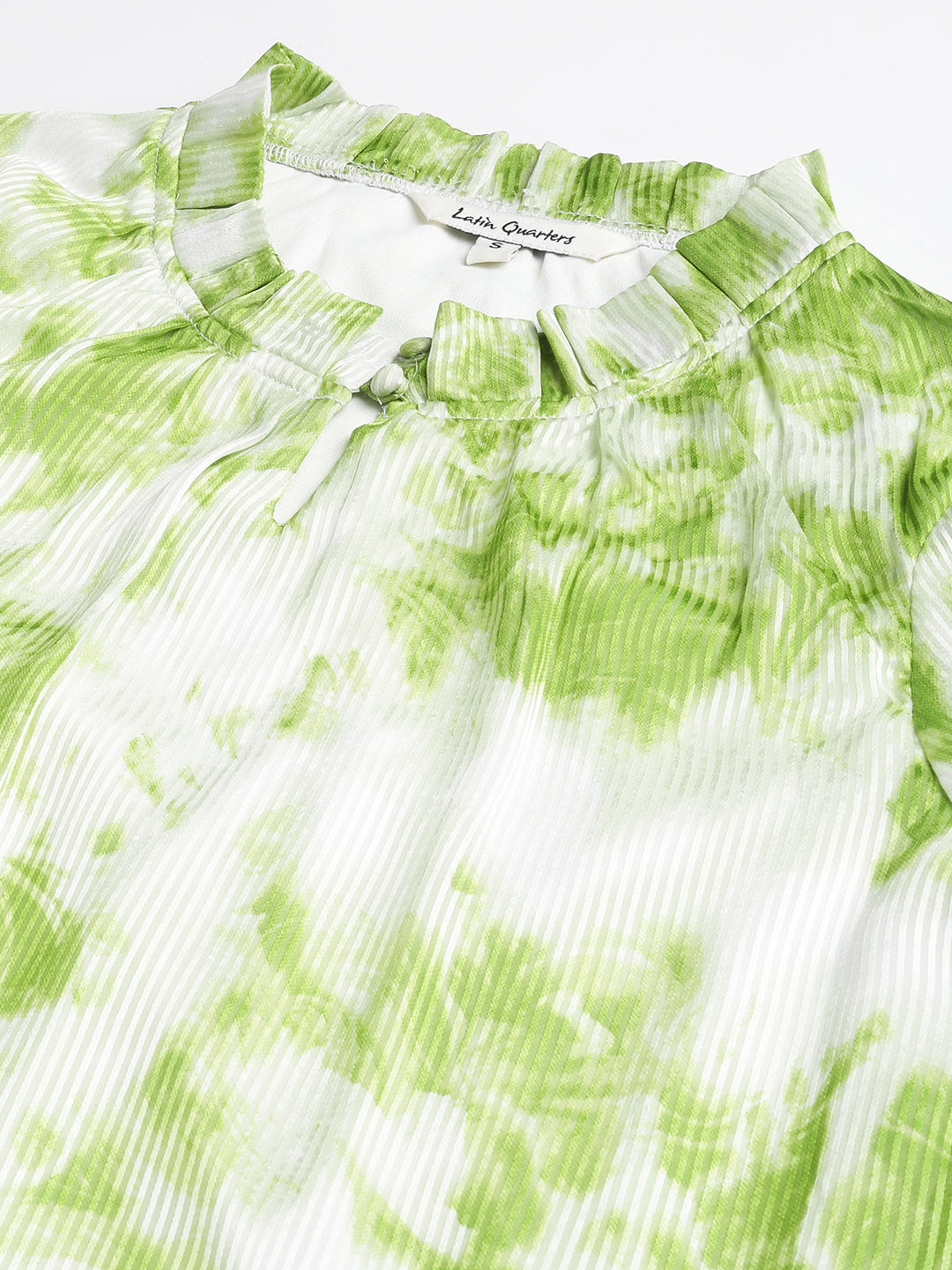 Green Short Sleeve With Keyhole Neck Regular Top